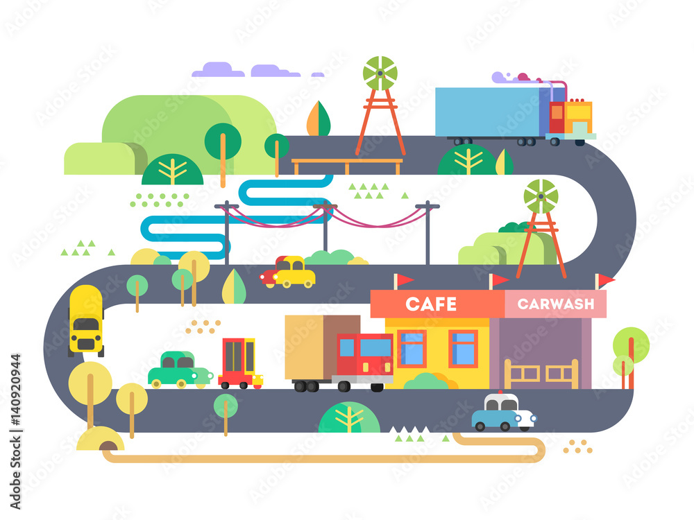 Roadside cafe design flat Roadside cafe design flat