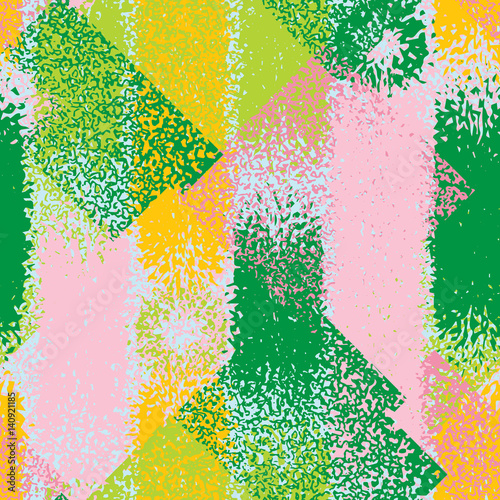 Abstract grunge seamless chaotic pattern with brushstrokes. Urban spring camouflage texture. Trendy colorful background. Modern wallpaper. Fashionable print with a shabby paint effect.