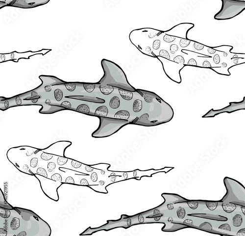 seamless pattern with leopard shark on white background