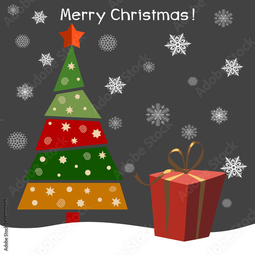 Christmas tree with gifts. Vector illustration. Happy New Year. Greeting card.