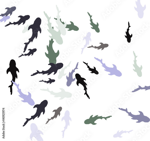 colored silhouettes of sharks