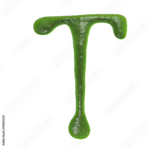 Hand Drawn Liquid letter T Made in Wasabi Isolated on White Background 3d Rendering