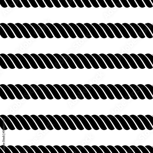 Vector seamless grey pattern with rope Symmetrical background Graphic illustration. Template for wrapping, backgrounds, fabric, prints, decor, surface. Black and white