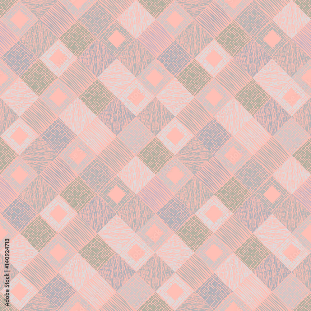 Seamless vector geometrical pattern with rhombus, squares. endless background with hand drawn textured geometric figures. Pastel Graphic illustration Template for wrapping, web backgrounds, wallpaper Seamless vector geometrical pattern with rhombus, squares. endless background with hand drawn textured geometric figures. Pastel Graphic illustration Template for wrapping, web backgrounds, wallpaper