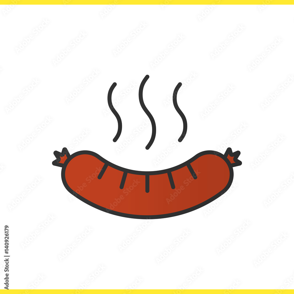 Fototapeta premium Steaming sausage color icon