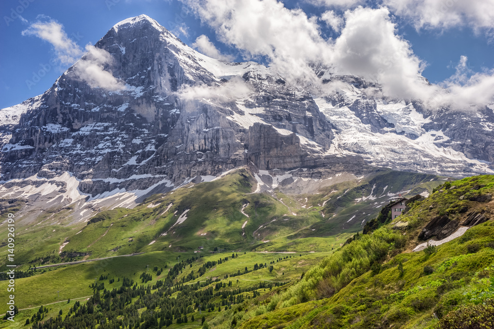 Fototapeta premium Alpy Szwajcarskie - Oberland - obszar Monch, Eiger i Jungfrau