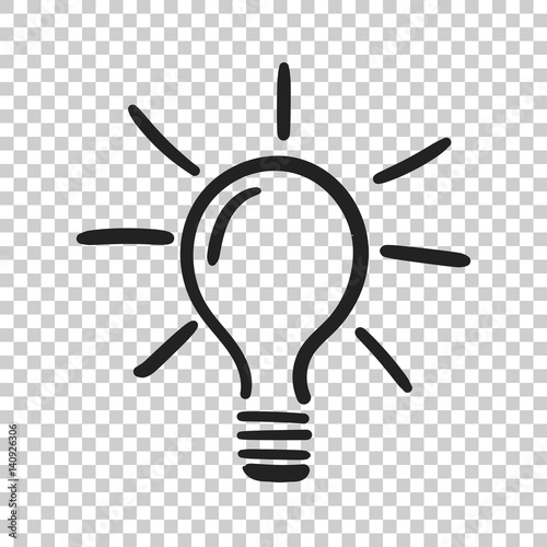 Light bulb icon sketch in vector. Hand drawn idea doodle sign. Vector illustration on isolated background.