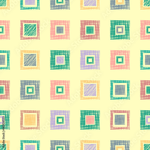 Seamless vector geometrical pattern with rhombus, squares. endless background with hand drawn textured geometric figures. Pastel Graphic illustration Template for wrapping, web backgrounds, wallpaper