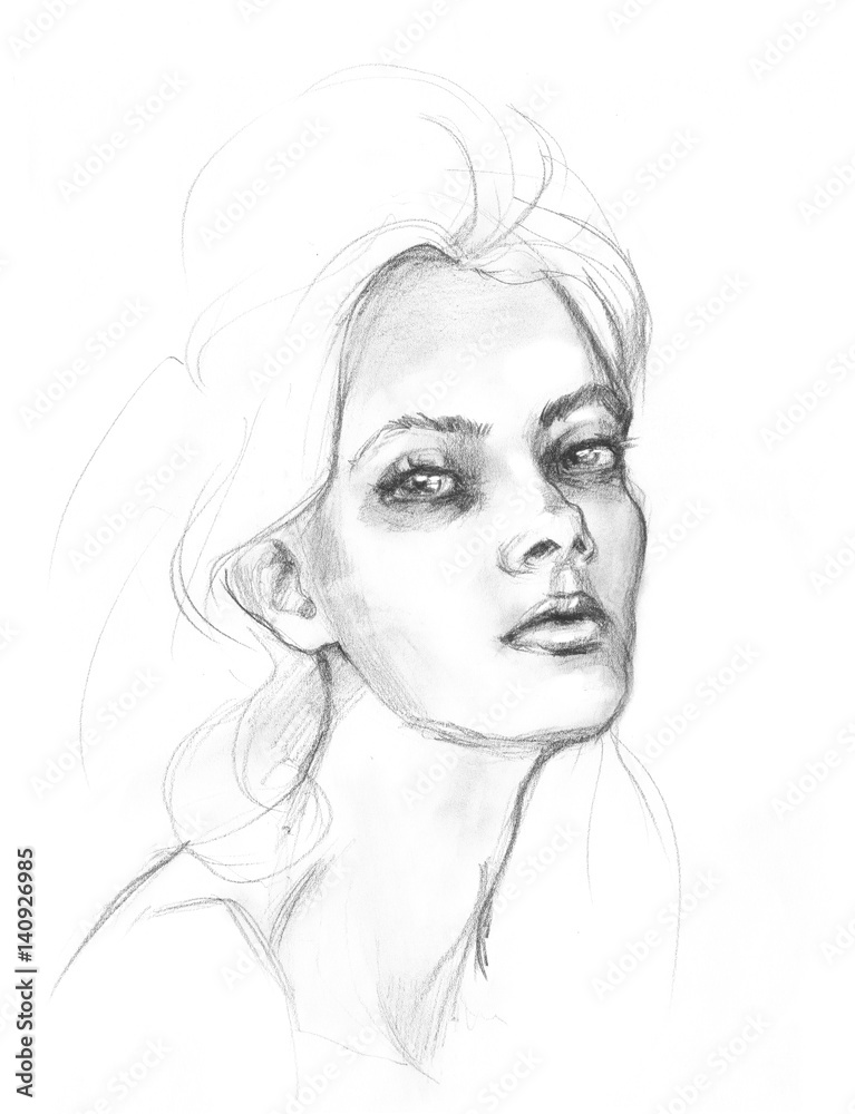The girl pencil drawing. A charcoal drawing. Black-and-white portrait of a girl. Fashion. Beautiful portrait of a girl. The girl pencil drawing. A charcoal drawing. Black-and-white portrait of a girl. Fashion. Beautiful portrait of a girl.