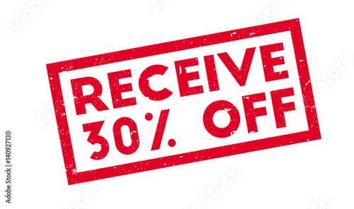 Receive 30 Off rubber stamp. Grunge design with dust scratches. Effects can be easily removed for a clean, crisp look. Color is easily changed.