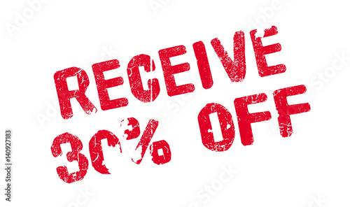 Receive 30 Off rubber stamp. Grunge design with dust scratches. Effects can be easily removed for a clean, crisp look. Color is easily changed.