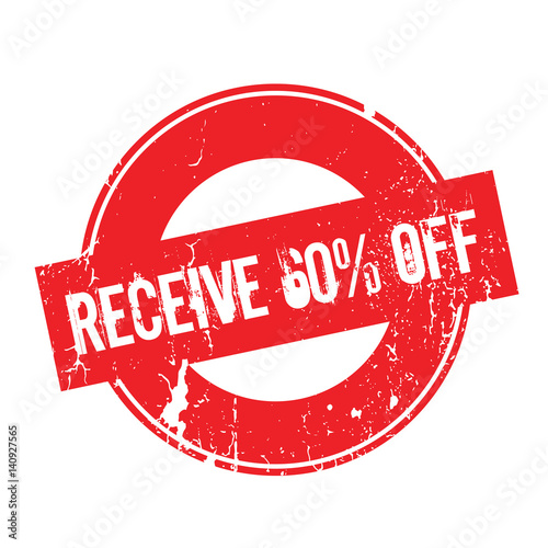 Receive 60 Off rubber stamp. Grunge design with dust scratches. Effects can be easily removed for a clean, crisp look. Color is easily changed.