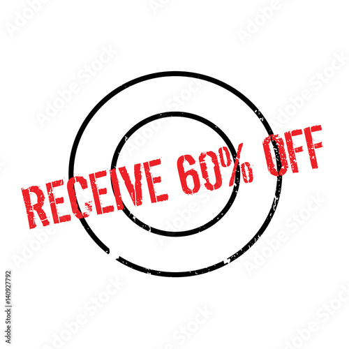 Receive 60 Off rubber stamp. Grunge design with dust scratches. Effects can be easily removed for a clean, crisp look. Color is easily changed.