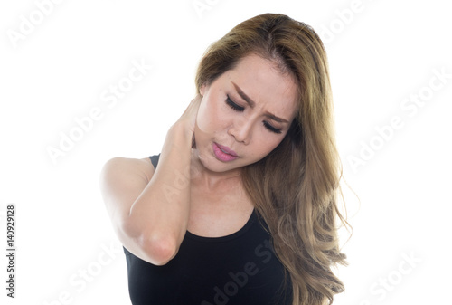 woman neck pain on white background