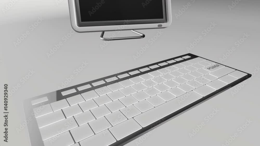 Seamless looping 3D animation of a computer keyboard with a power key pressed blue and chrome version Seamless looping 3D animation of a computer keyboard with a power key pressed blue and chrome version