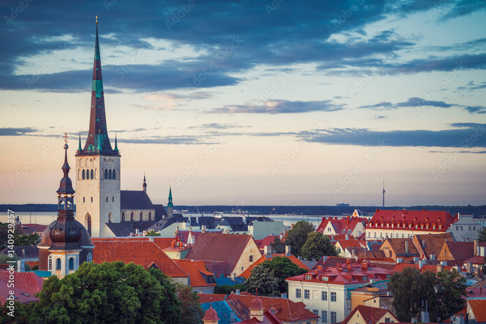 Spring cityscape of old town Tallinn at dusk, Estonia Spring cityscape of old town Tallinn at dusk, Estonia