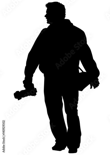 Man with a camera on white background