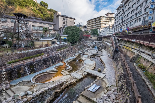 Japanese style public park with hot spring in Arima Onsen city, Kobe, Japan photo
