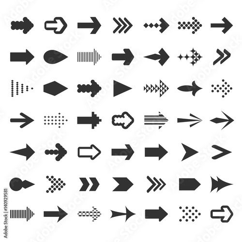 set of 49 black arrow icons