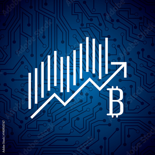 bitcoin icon with graphic chart over blue background. vector illustration