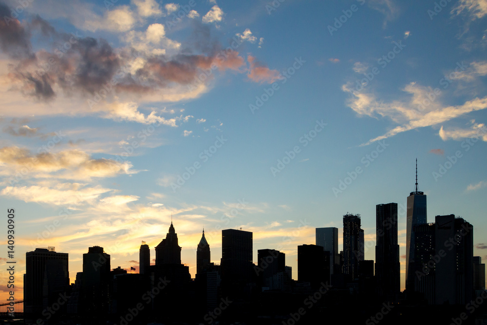 New York City Skyscraper Silhouettes at Sunset
