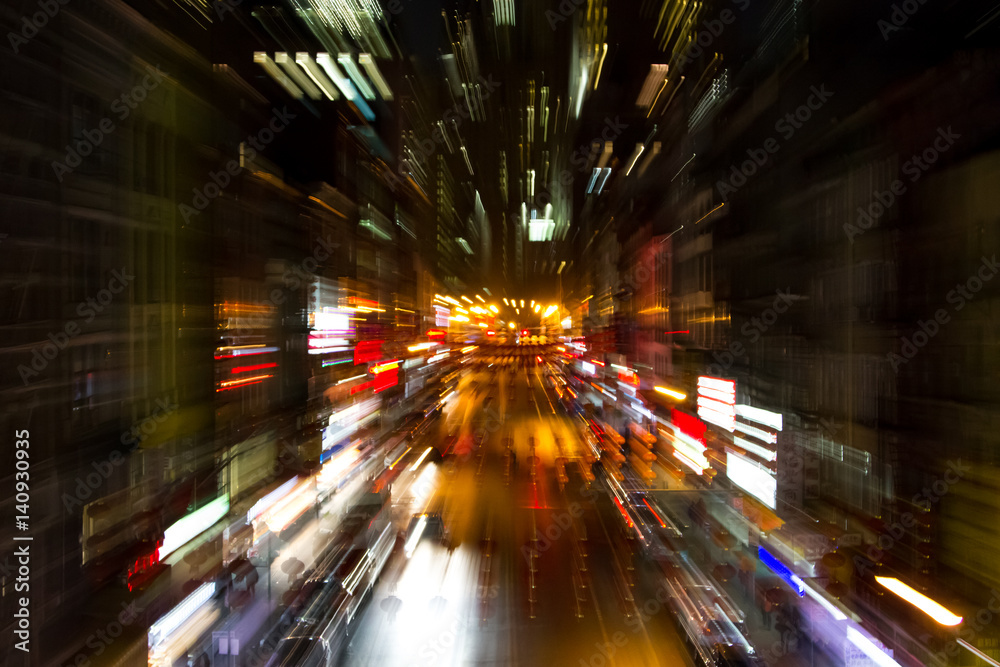 Abstract Night Lights in Chinatown New York City NYC
