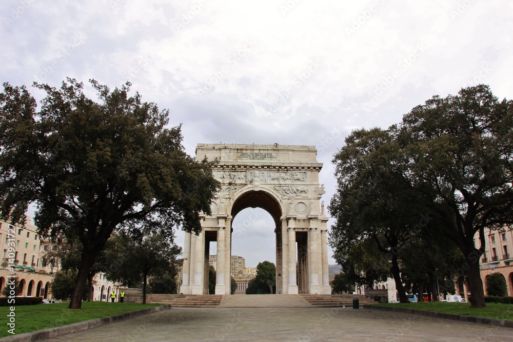 Triumphal arch Arco della Vittoria, italian architecture, Genoa, Liguria