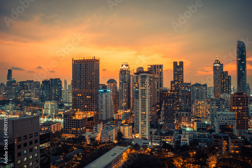 Bangkok city center downtown skyline while sunset. © newroadboy