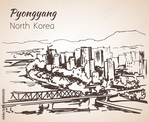 Pyongyang city sketch. North Korea.