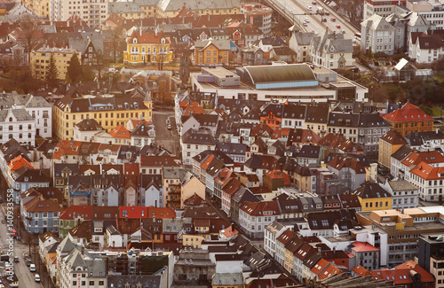 Bergen city in Norway at sunset view from above  © niromaks