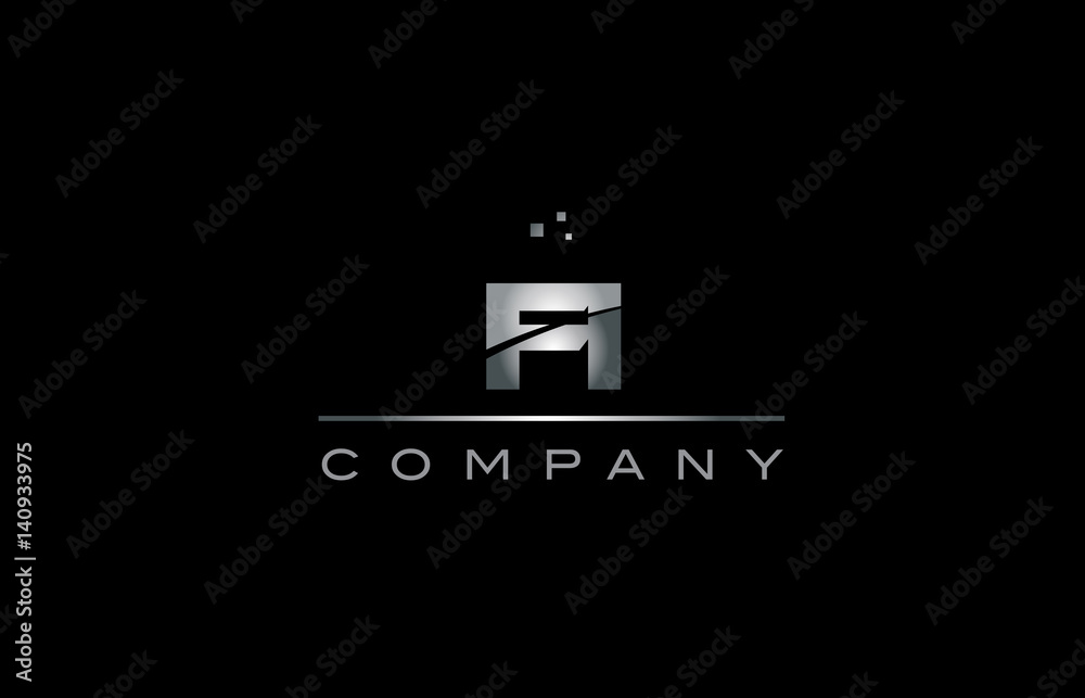 Naklejka premium fi f i silver grey metal metallic alphabet letter logo icon template