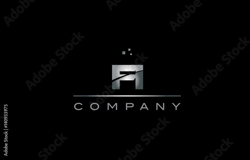 fi f i  silver grey metal metallic alphabet letter logo icon template