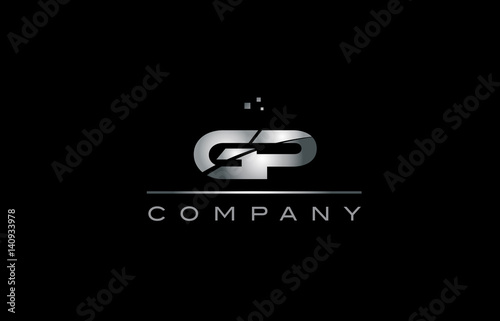gp g p  silver grey metal metallic alphabet letter logo icon template