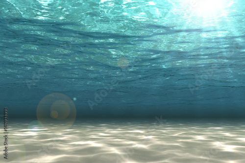 Abstract undersea background, white sand with sun ray for your design. Digital generating image.