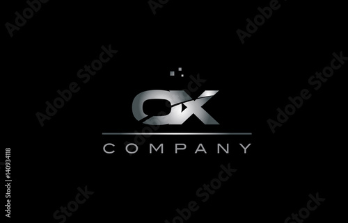 ox o x  silver grey metal metallic alphabet letter logo icon template