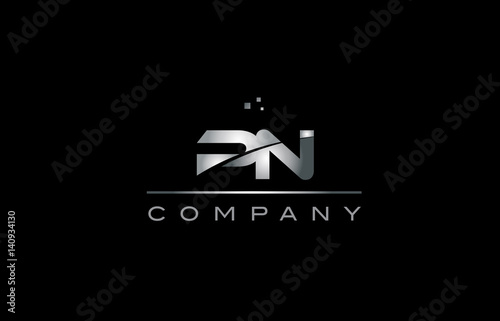 pn p n  silver grey metal metallic alphabet letter logo icon template