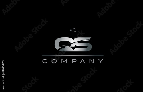 qs q s  silver grey metal metallic alphabet letter logo icon template