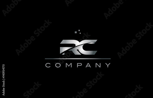 rc r c  silver grey metal metallic alphabet letter logo icon template