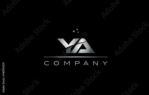 ya y a  silver grey metal metallic alphabet letter logo icon template