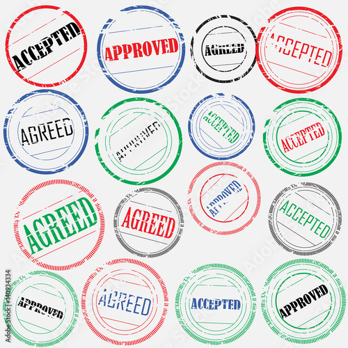 Set of colored empty round stamps with lines and text