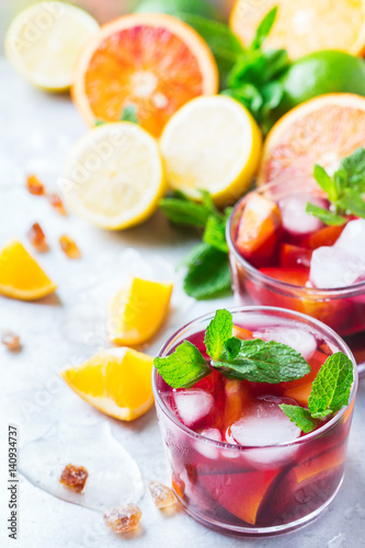 Spanish sangria cocktail and ingredients
