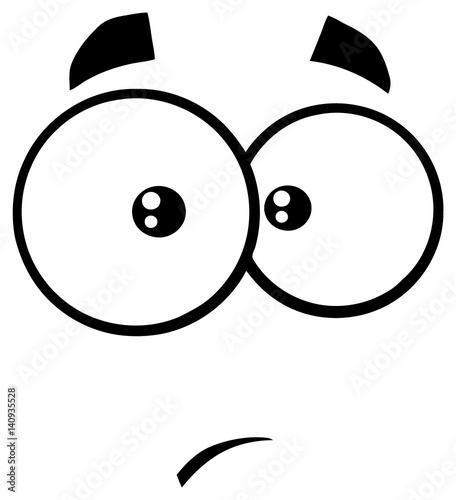 Black And White Surprisingly Cartoon Funny Face With Expression. Illustration Isolated On White Background