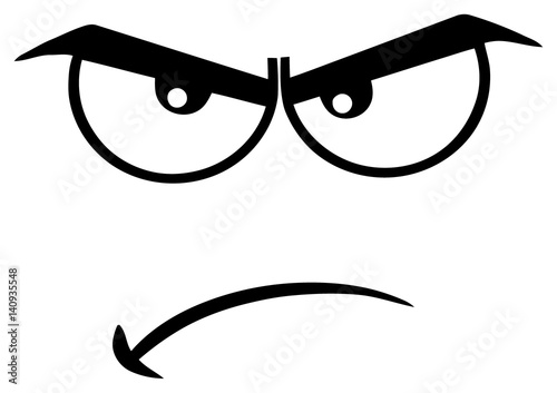 Black And White Angry Cartoon Funny Face With Grumpy Expression. Illustration Isolated On White Background
