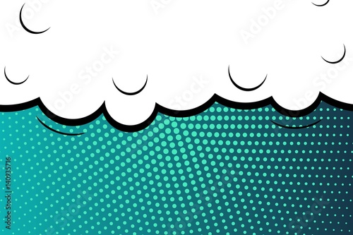 Abstract creative concept vector comic pop art style blank, layout template with clouds beams and isolated dots background. For sale banner, empty speech bubble set, illustration halftone book design.