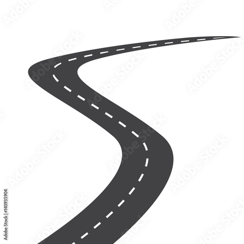 Asphalt road with markings leading into the distance on a white background