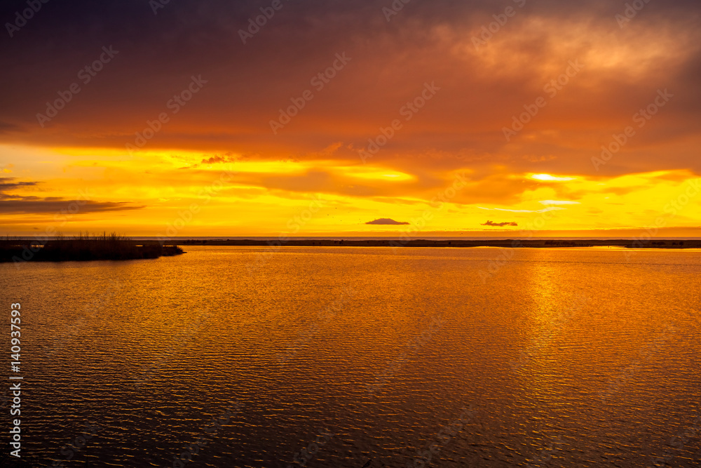 Beautiful sunset view of the river Kaparchina, Georgia