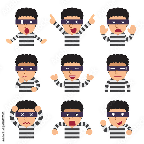 Cartoon thief faces showing different emotions