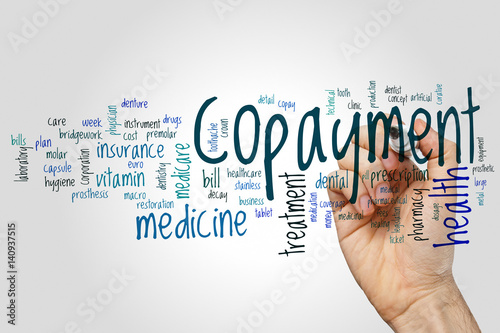 Copayment word cloud concept on grey background photo