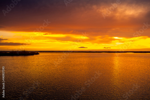 Beautiful sunset view of the river Kaparchina, Georgia