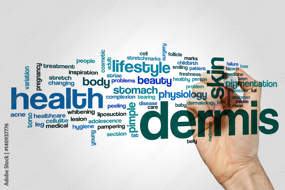 Dermis word cloud concept on grey background Dermis word cloud concept on grey background